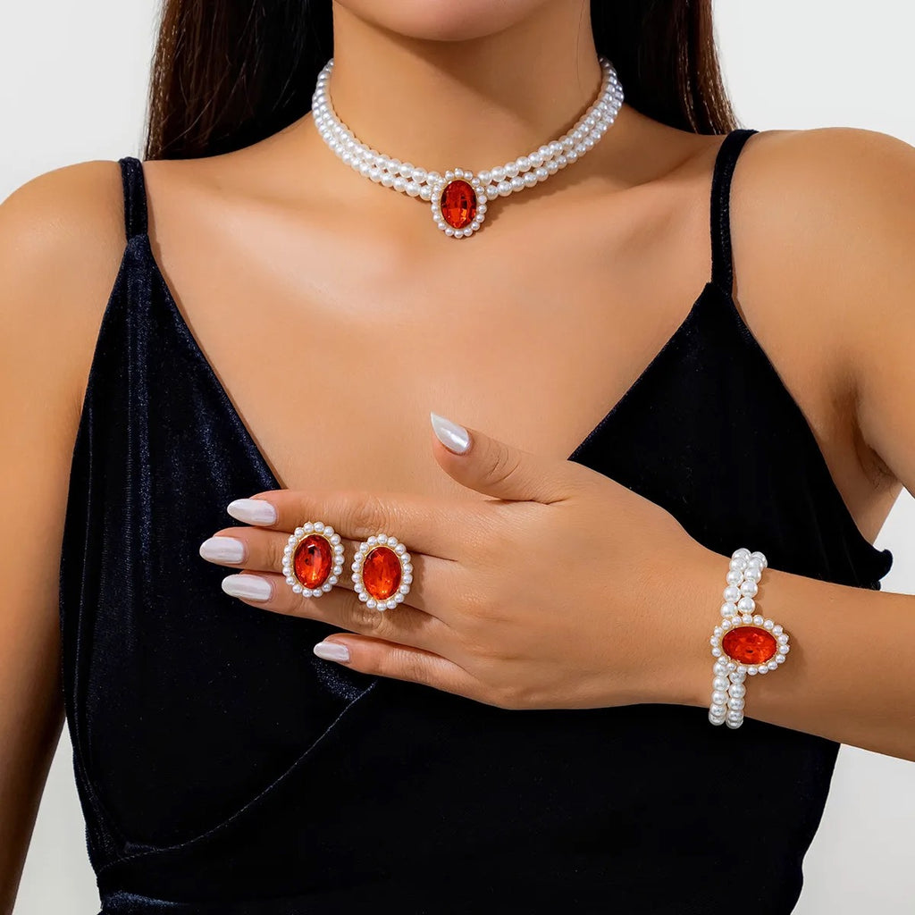Faux Pearl & Aquamarine Crystal Jewelry Set