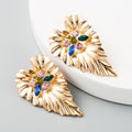 Gold Ribbed Leaf Stud