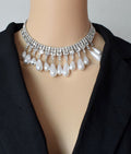 Statement Rhinestone Necklace Pearl drops