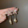 Pink Flower Rhinestone Danglers