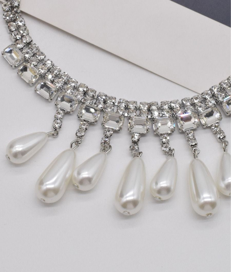 Statement Rhinestone Necklace Pearl drops